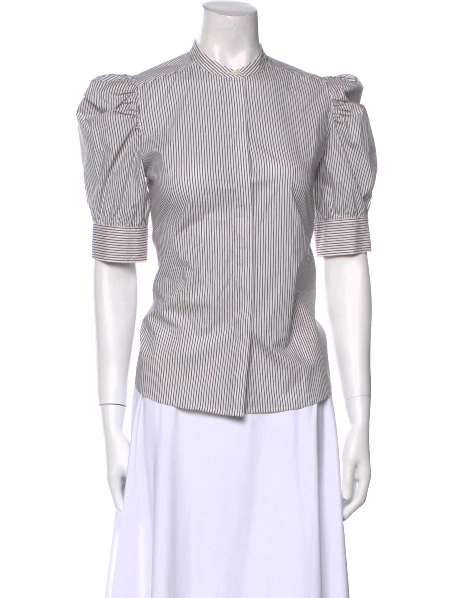 FRAME Striped Mock Neck Button-Up Top