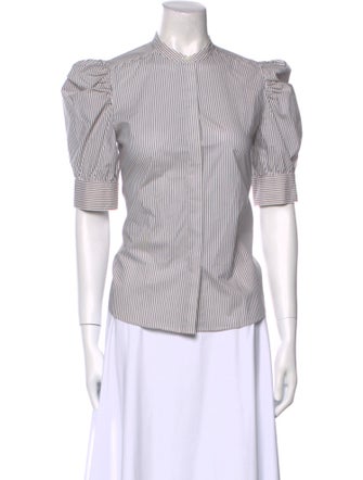 FRAME Striped Mock Neck Button-Up Top