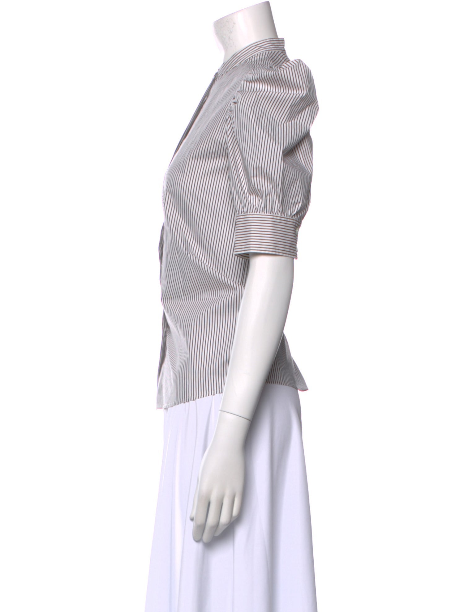 FRAME Striped Mock Neck Button-Up Top