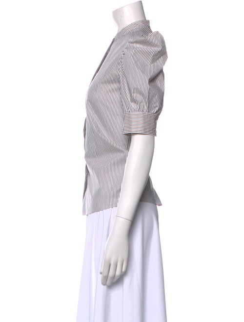 FRAME Striped Mock Neck Button-Up Top