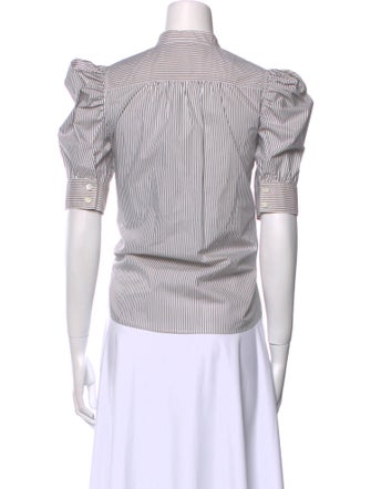 FRAME Striped Mock Neck Button-Up Top