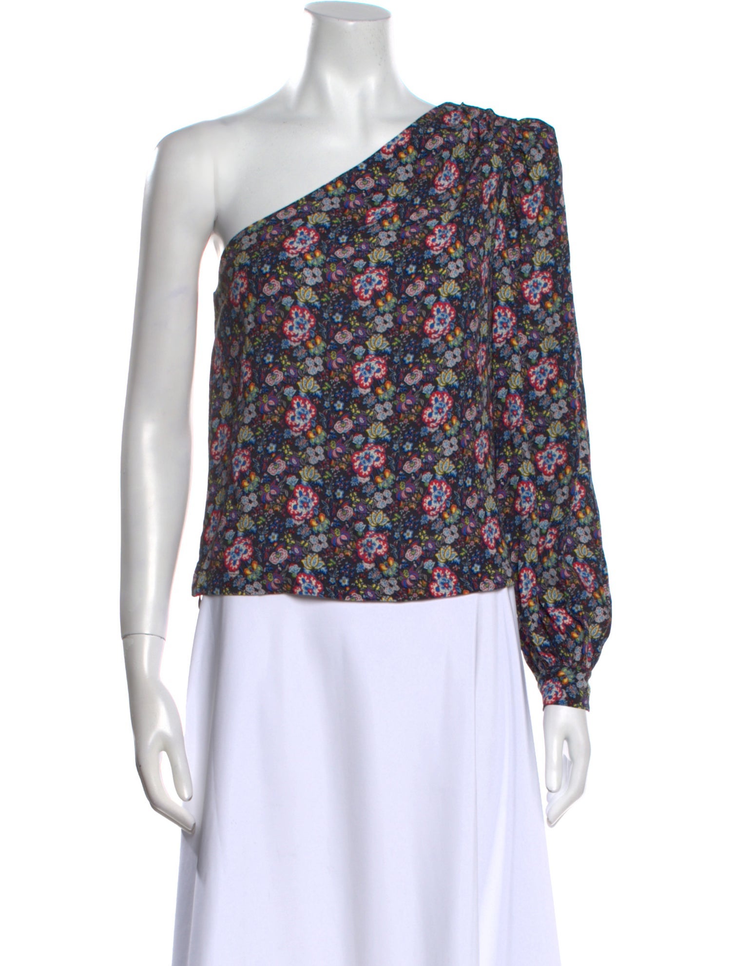 FRAME Floral Print One-Shoulder Blouse