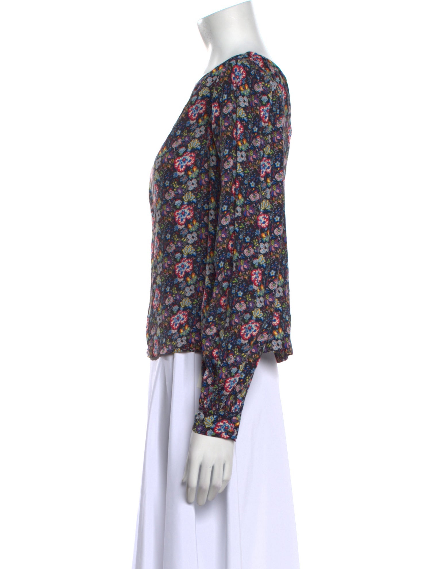 FRAME Floral Print One-Shoulder Blouse