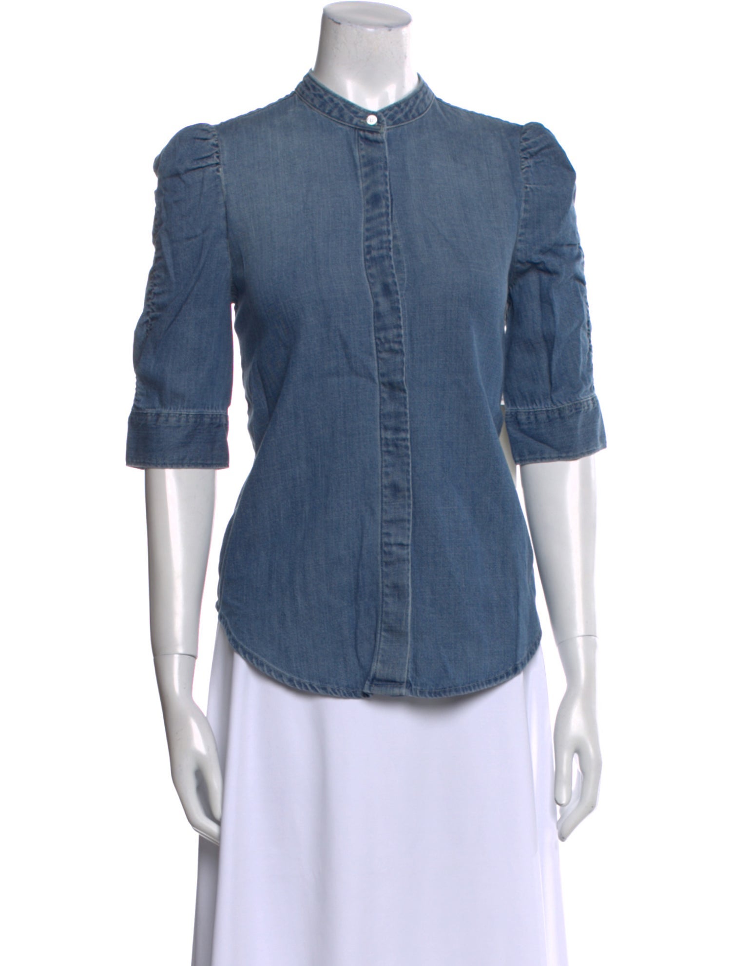 FRAME Mock Neck Three-Quarter Sleeve Button-Up Top w/ Tags