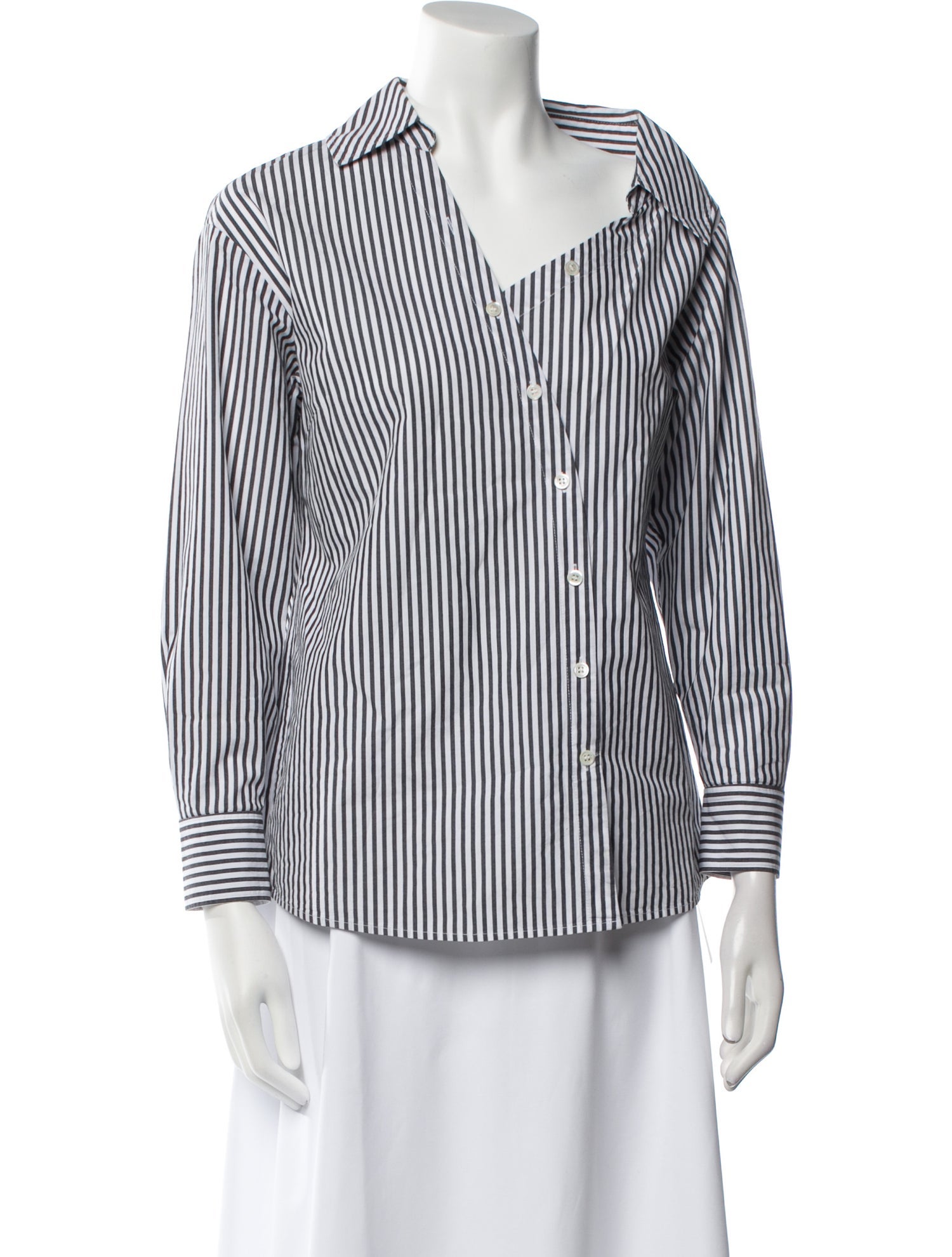 FRAME Striped Three-Quarter Sleeve Button-Up Top