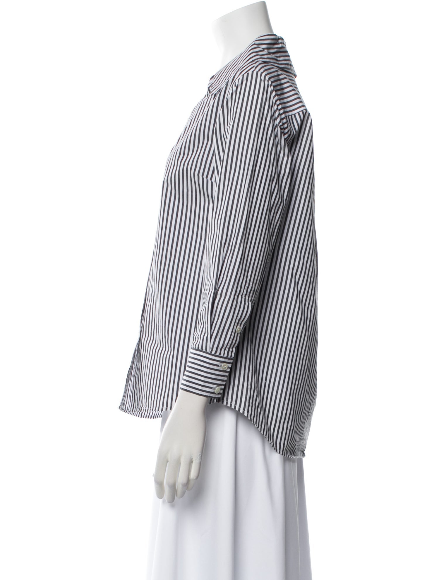 FRAME Striped Three-Quarter Sleeve Button-Up Top