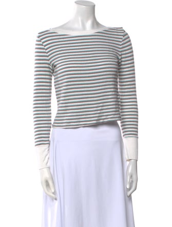 FRAME Striped Bateau Neckline Crop Top