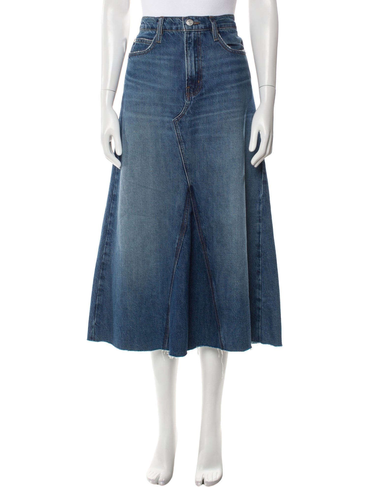 FRAME Distressed Accents Midi Length Skirt