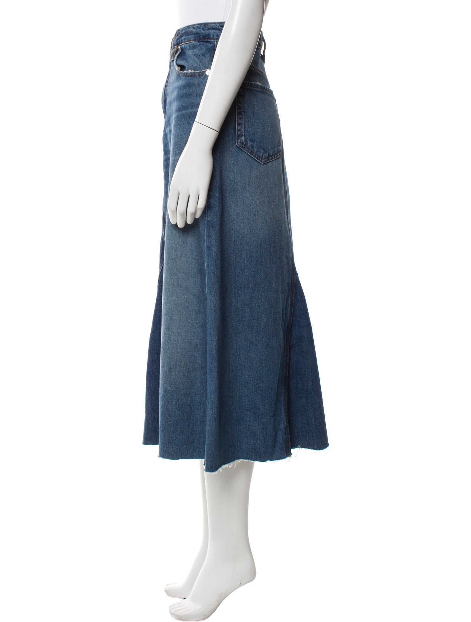 FRAME Distressed Accents Midi Length Skirt