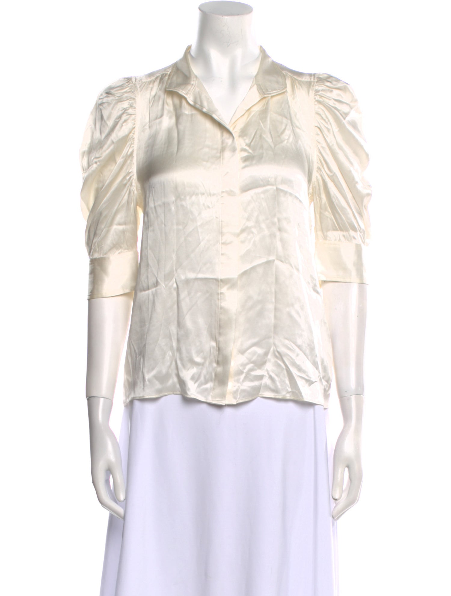 FRAME Silk Three-Quarter Sleeve Button-Up Top