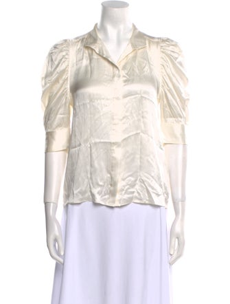 FRAME Silk Three-Quarter Sleeve Button-Up Top