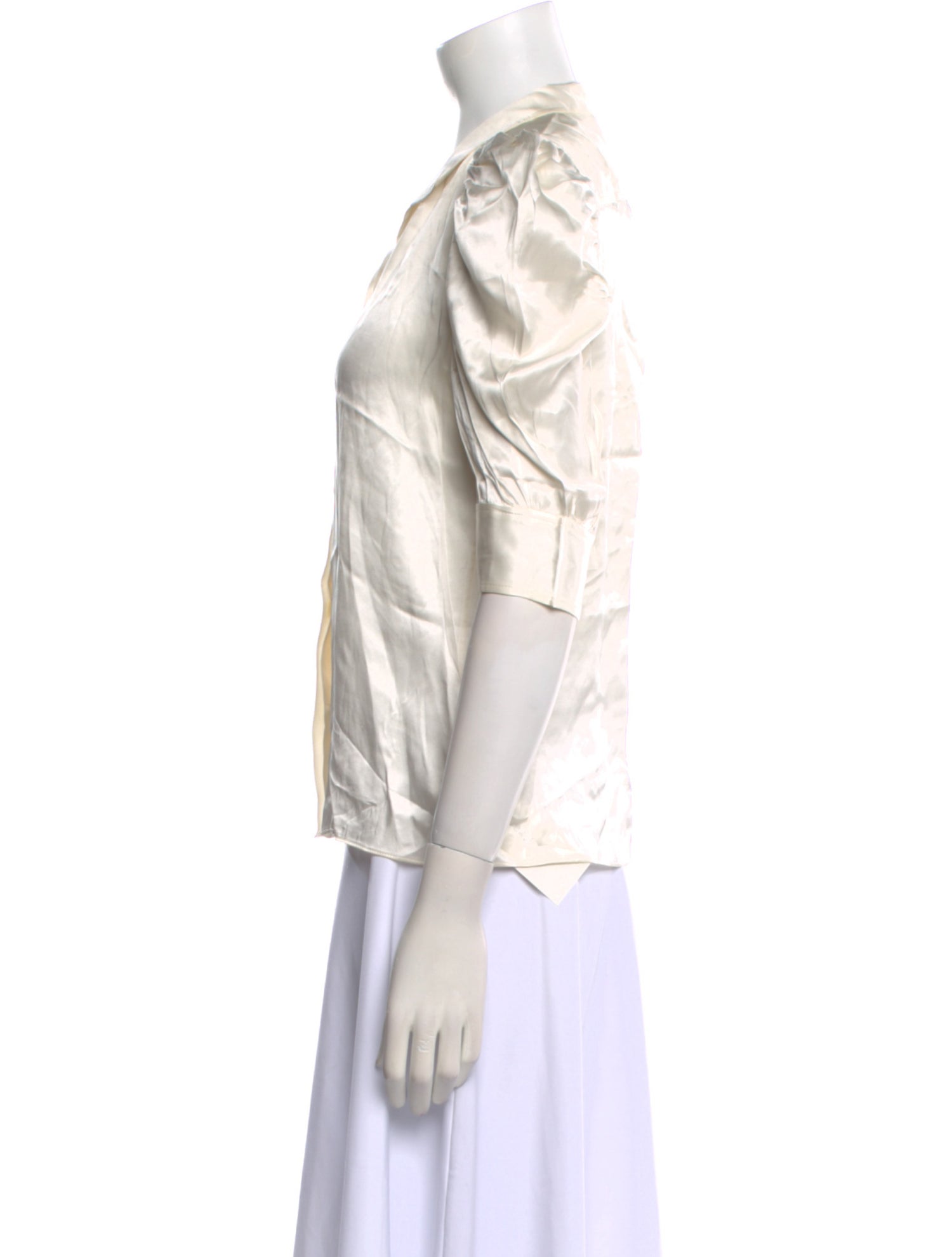 FRAME Silk Three-Quarter Sleeve Button-Up Top