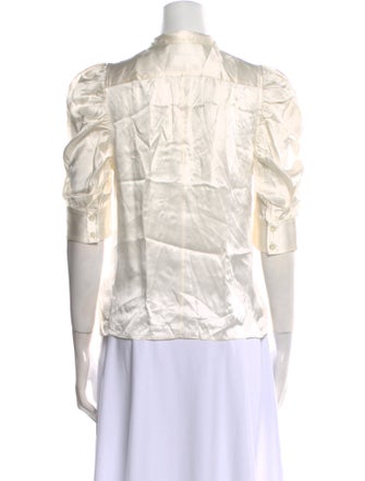 FRAME Silk Three-Quarter Sleeve Button-Up Top