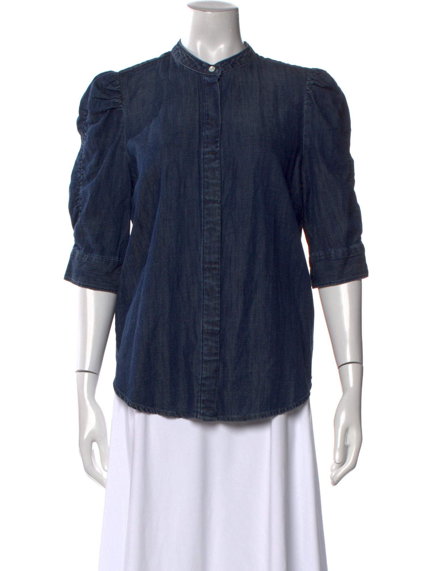 FRAME Mock Neck Three-Quarter Sleeve Button-Up Top