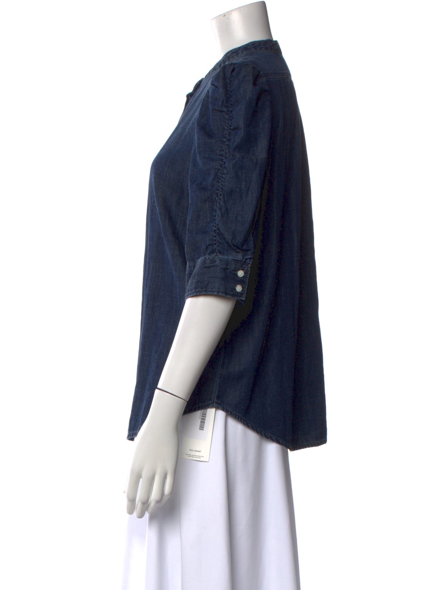 FRAME Mock Neck Three-Quarter Sleeve Button-Up Top