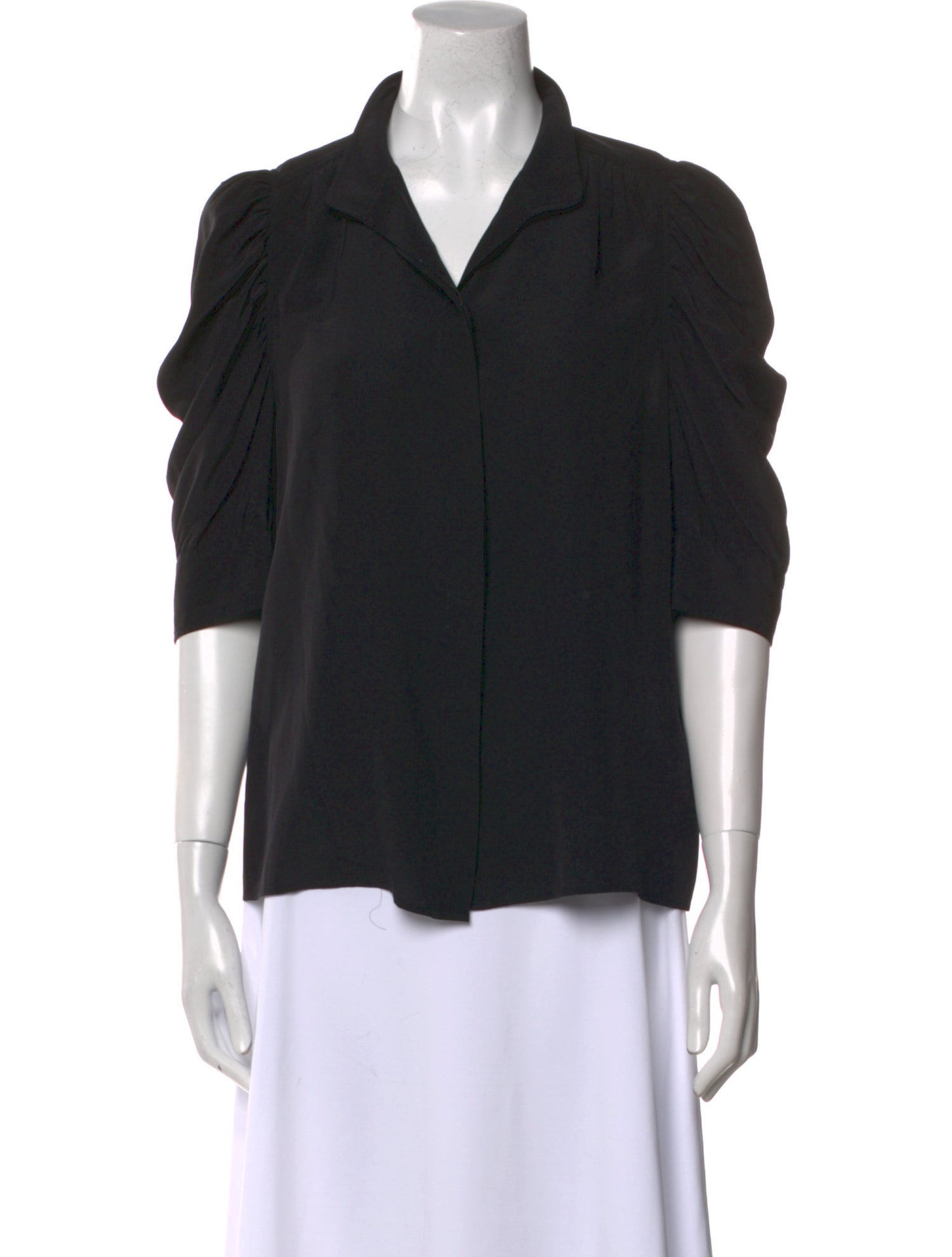 FRAME Silk Three-Quarter Sleeve Button-Up Top