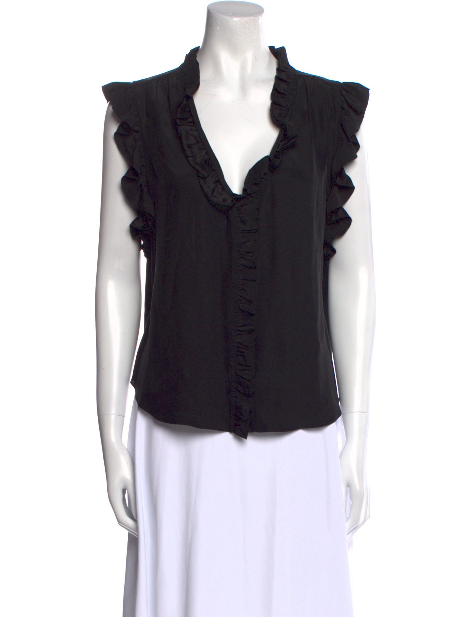 FRAME Silk V-Neck Button-Up Top