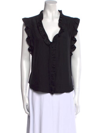 FRAME Silk V-Neck Button-Up Top