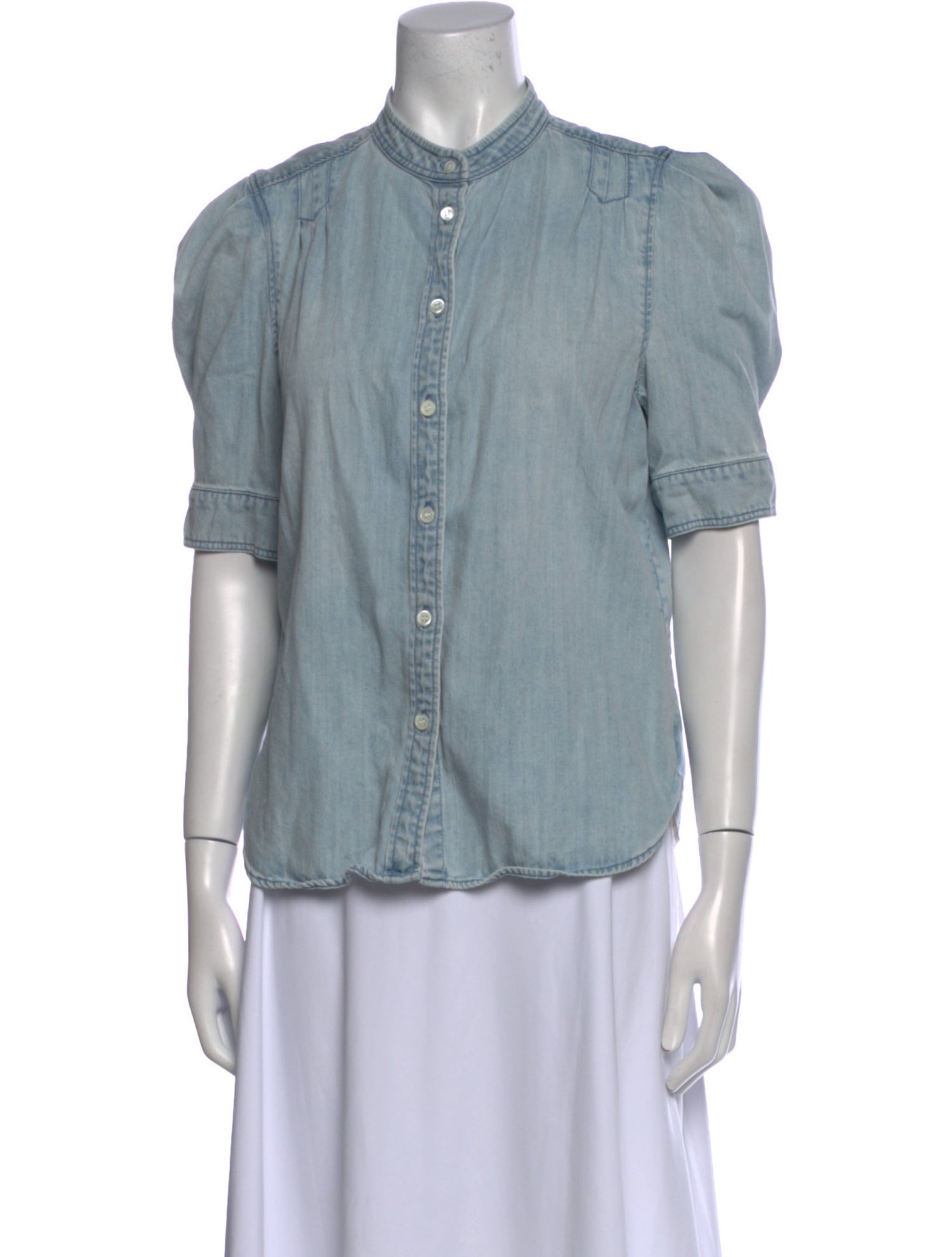 FRAME Mock Neck Three-Quarter Sleeve Button-Up Top