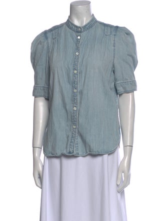 FRAME Mock Neck Three-Quarter Sleeve Button-Up Top