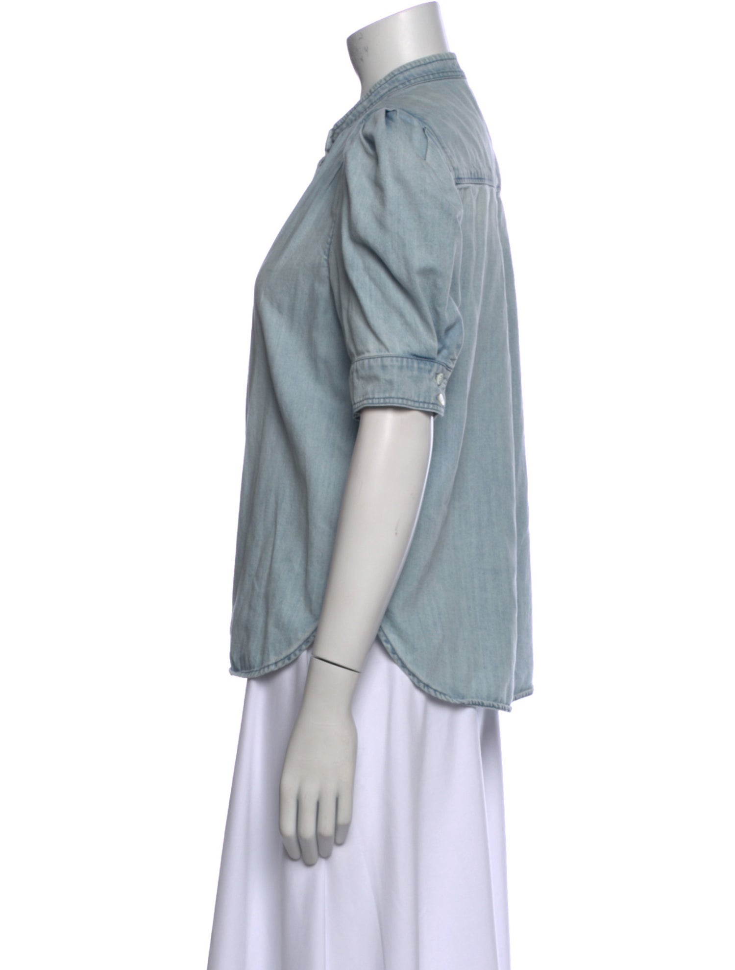 FRAME Mock Neck Three-Quarter Sleeve Button-Up Top