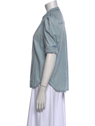 FRAME Mock Neck Three-Quarter Sleeve Button-Up Top