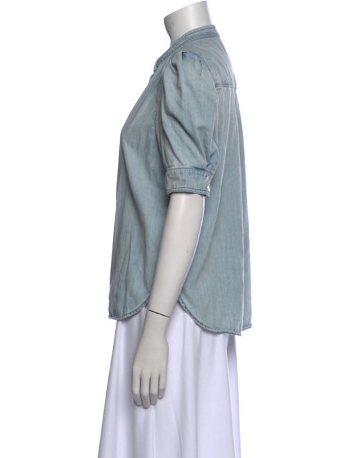 FRAME Mock Neck Three-Quarter Sleeve Button-Up Top