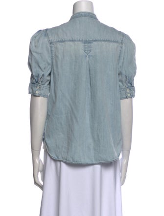 FRAME Mock Neck Three-Quarter Sleeve Button-Up Top