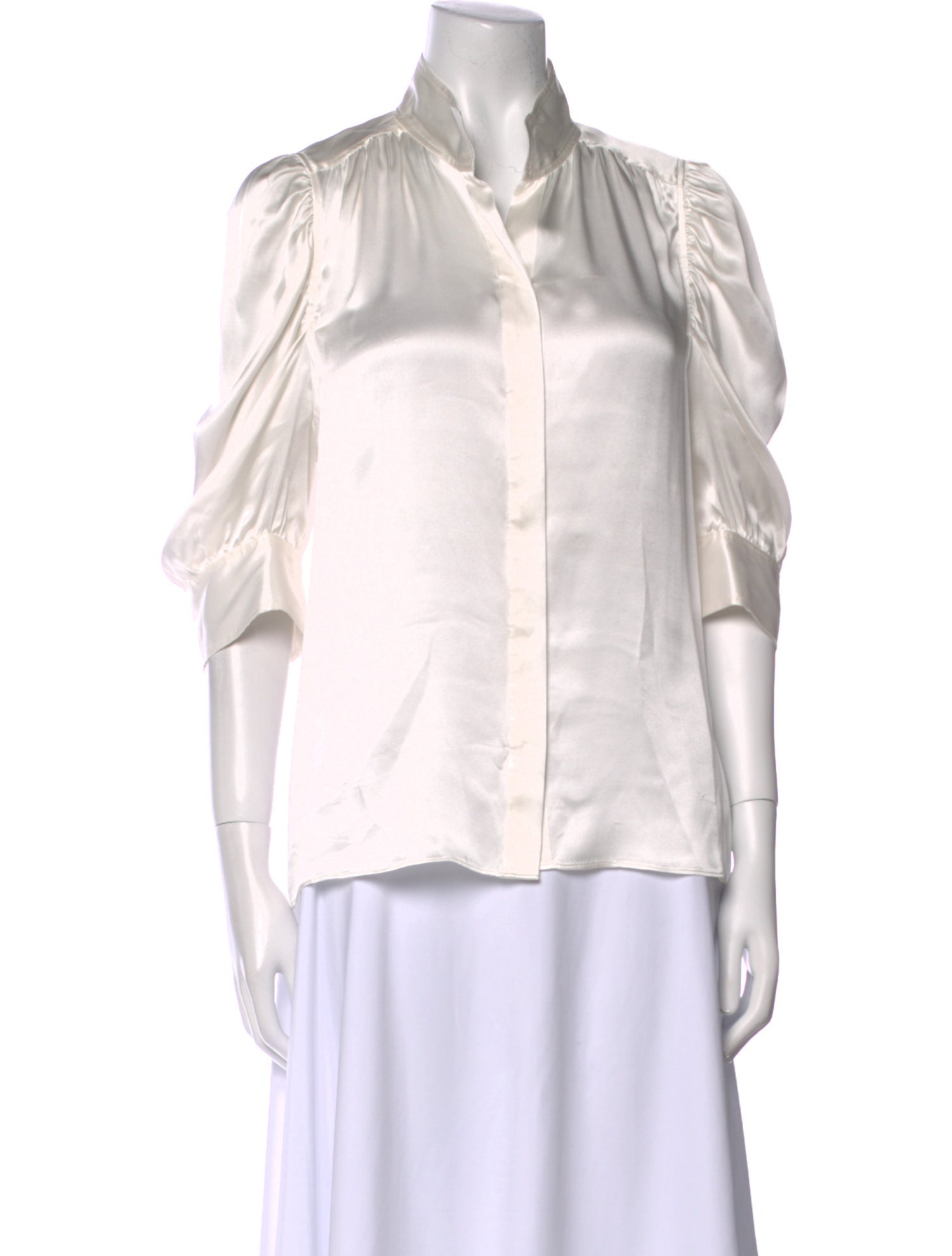 FRAME Silk Three-Quarter Sleeve Button-Up Top