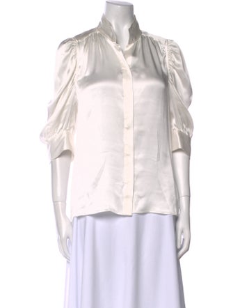 FRAME Silk Three-Quarter Sleeve Button-Up Top