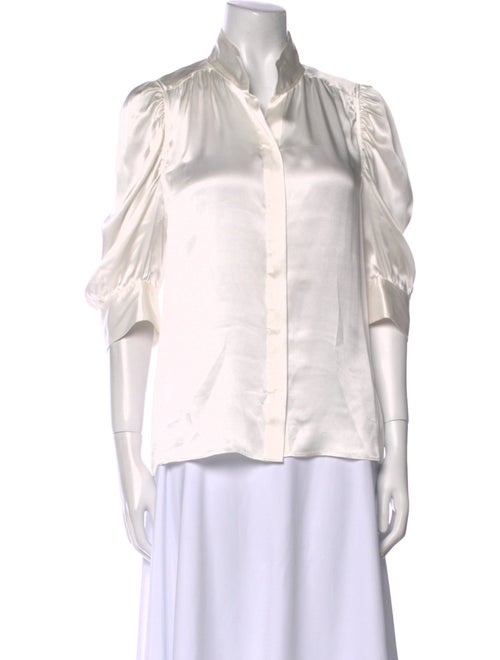 FRAME Silk Three-Quarter Sleeve Button-Up Top