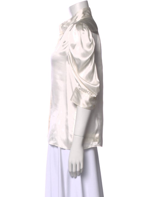 FRAME Silk Three-Quarter Sleeve Button-Up Top