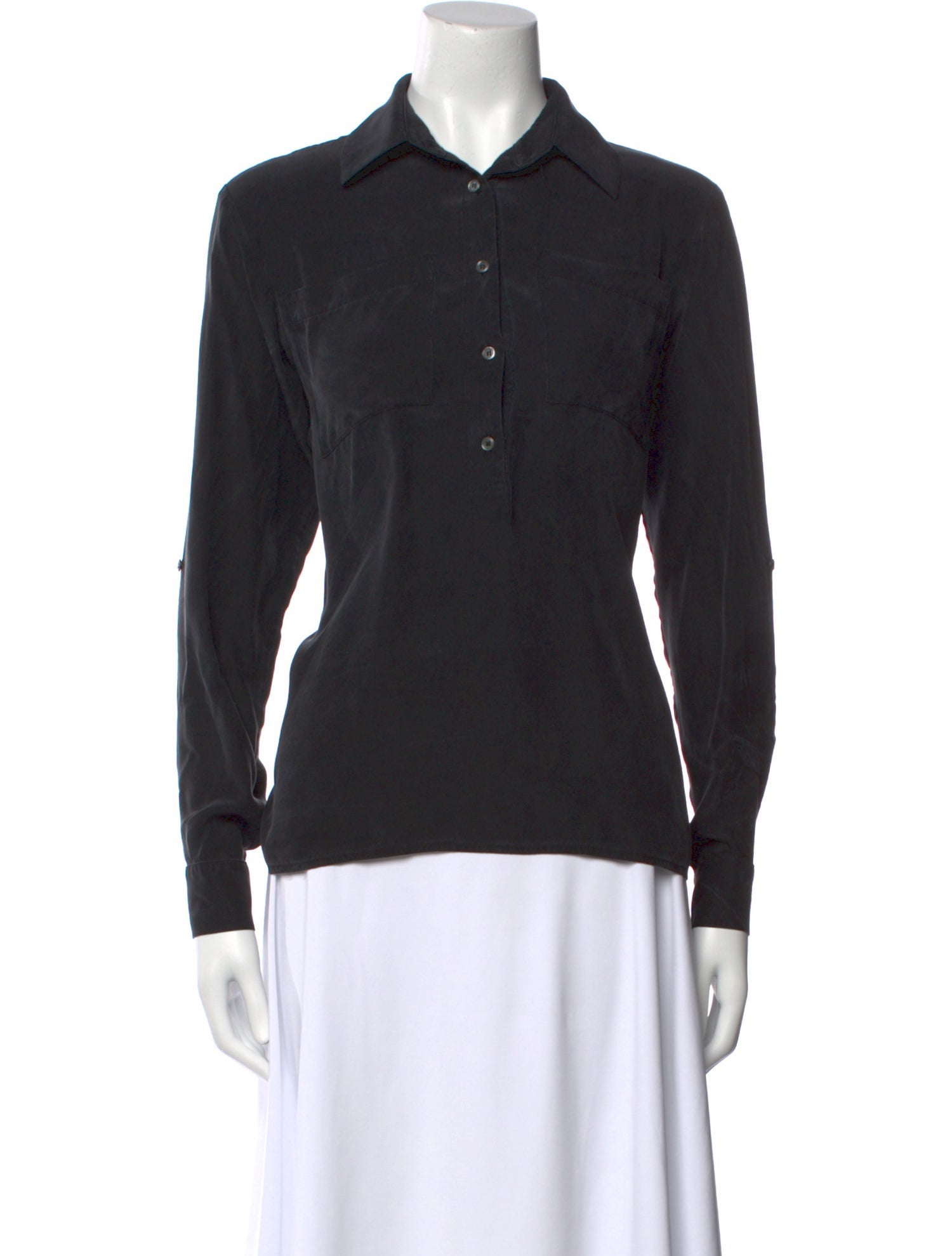 FRAME Silk Long Sleeve Button-Up Top