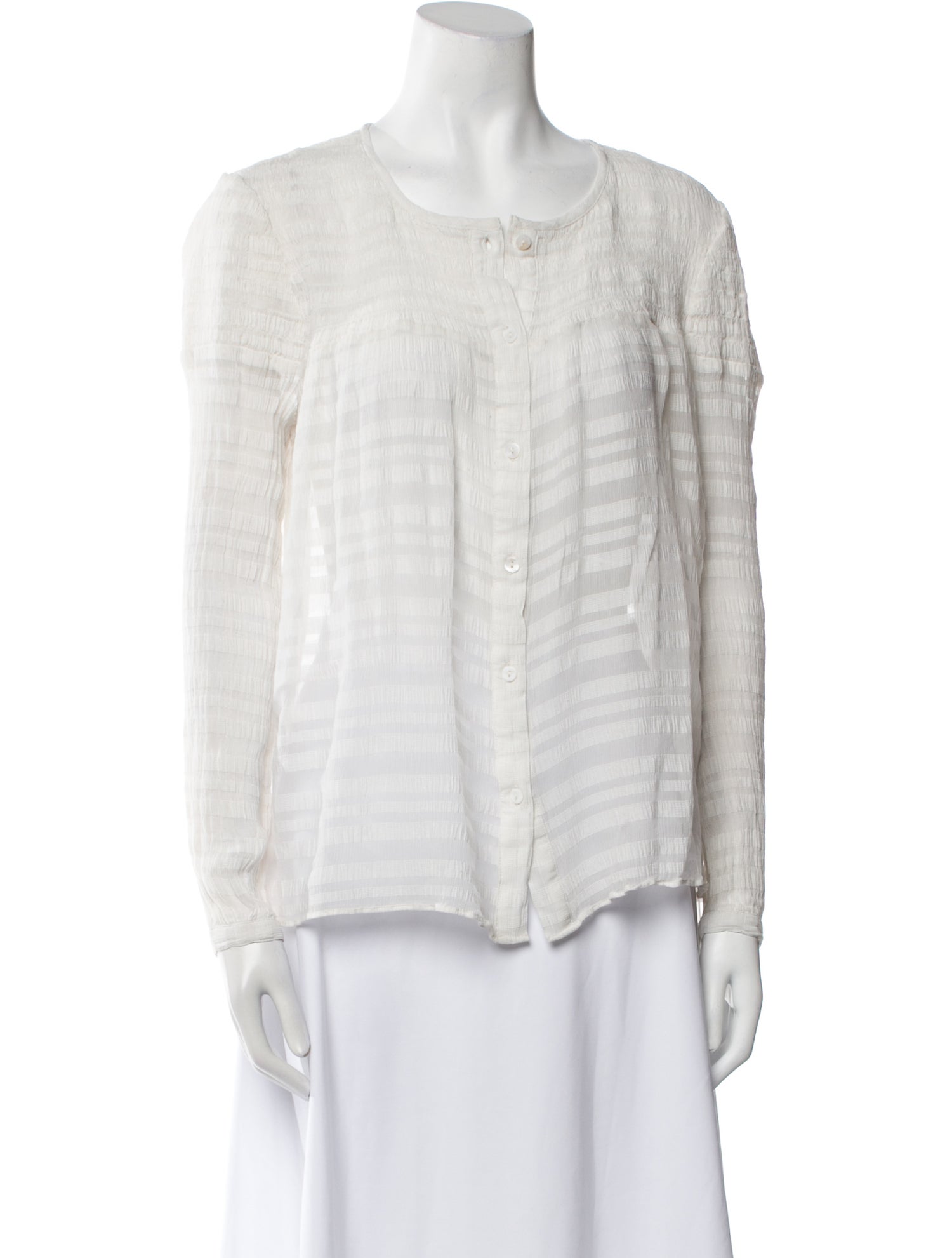 FRAME Striped Scoop Neck Button-Up Top