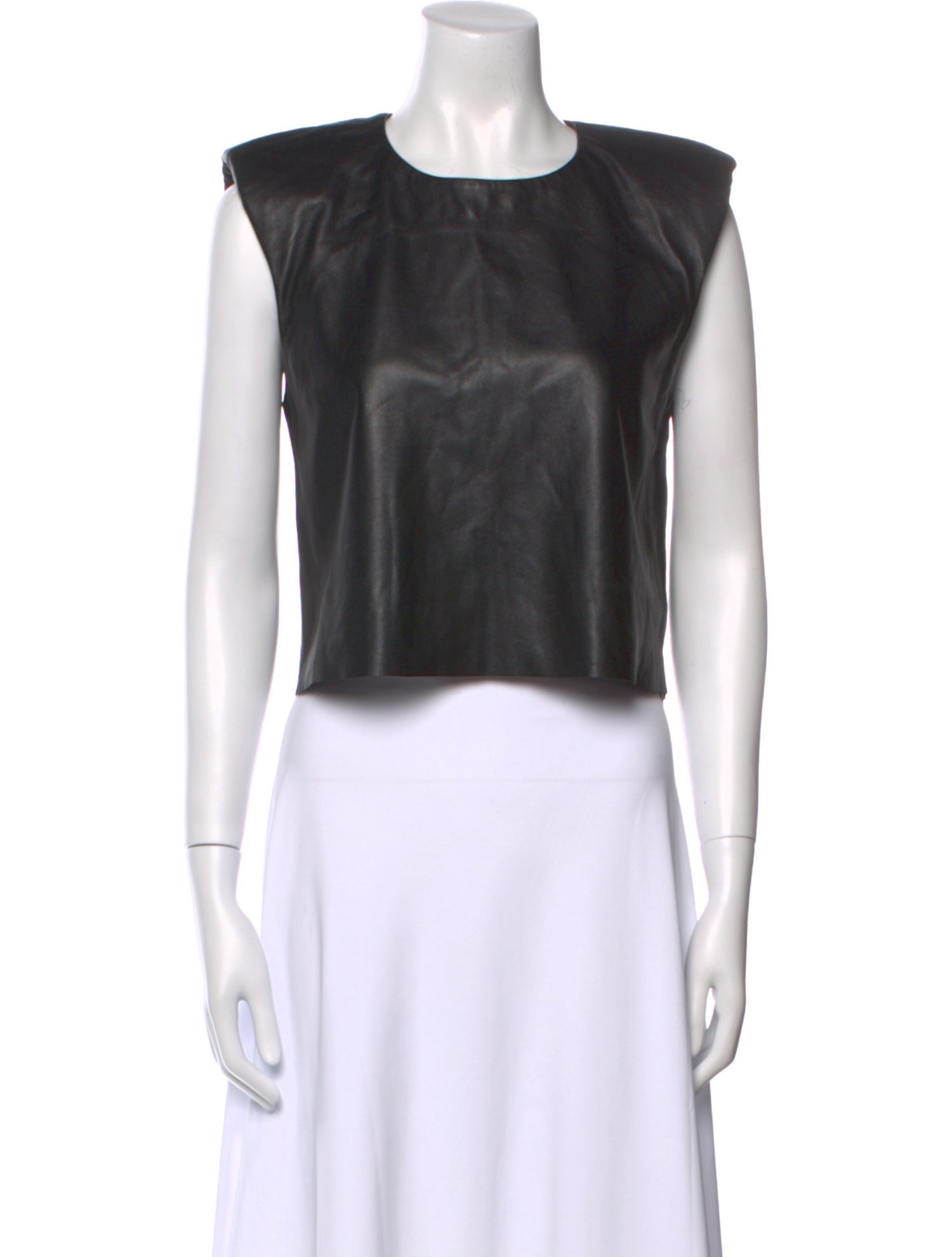 FRAME Lamb Leather Crew Neck Crop Top