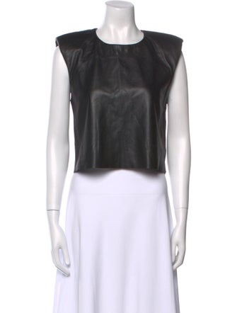 FRAME Lamb Leather Crew Neck Crop Top