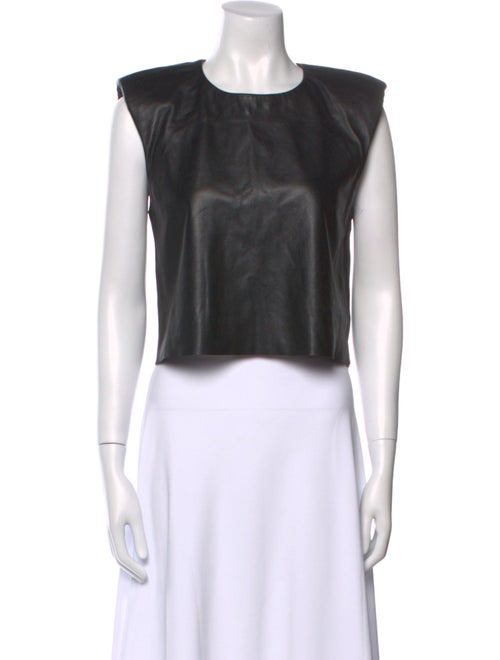 FRAME Lamb Leather Crew Neck Crop Top