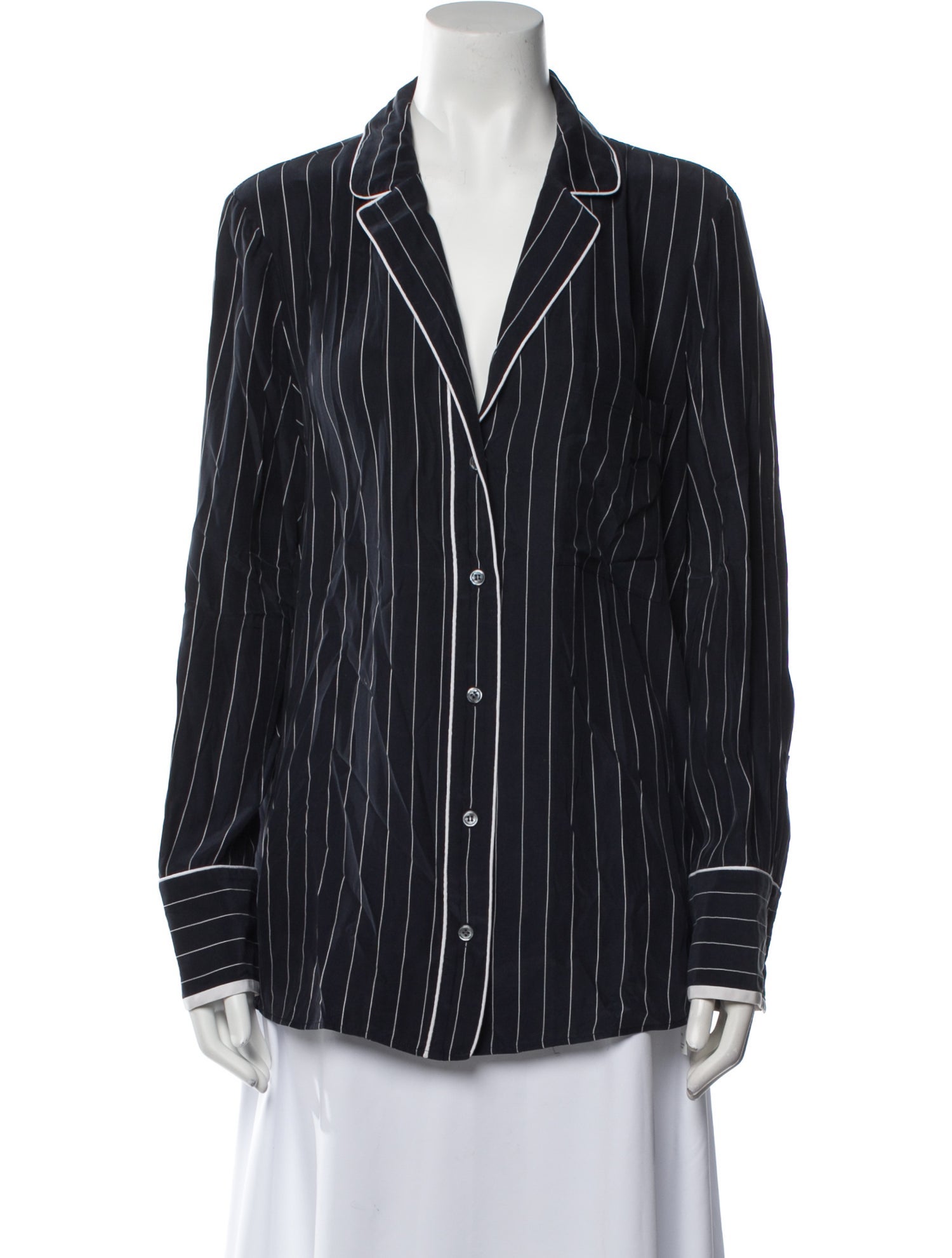 FRAME Silk Striped Button-Up Top