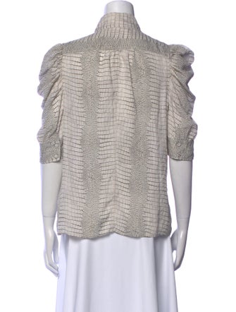 FRAME Silk Animal Print Button-Up Top