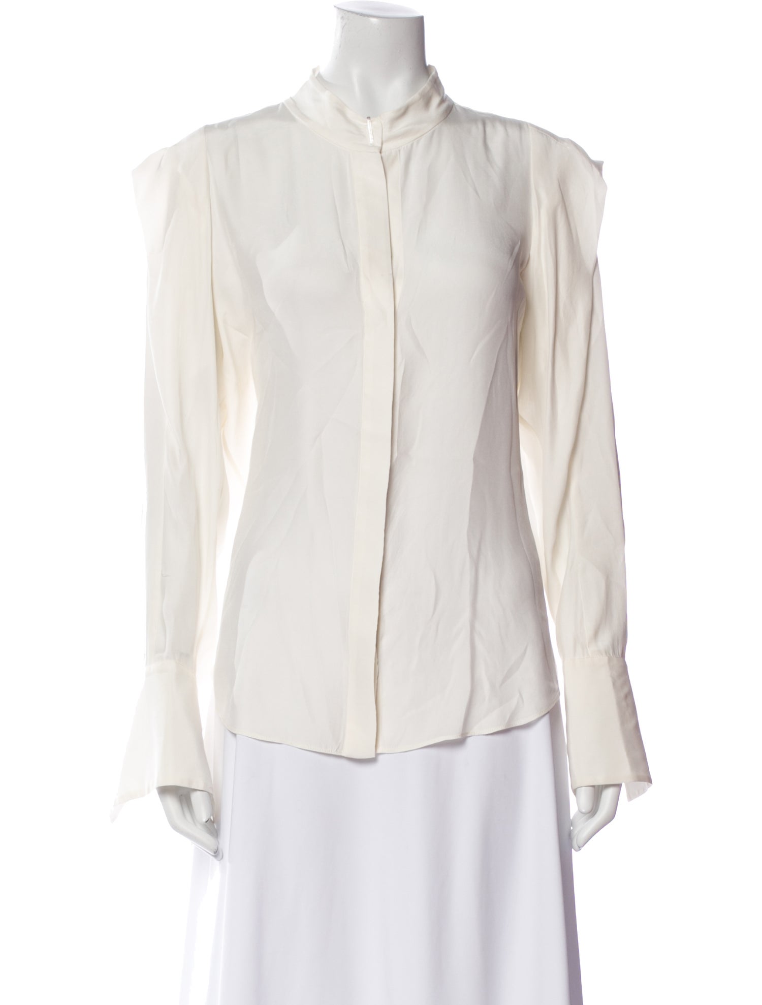 FRAME Silk Mock Neck Button-Up Top
