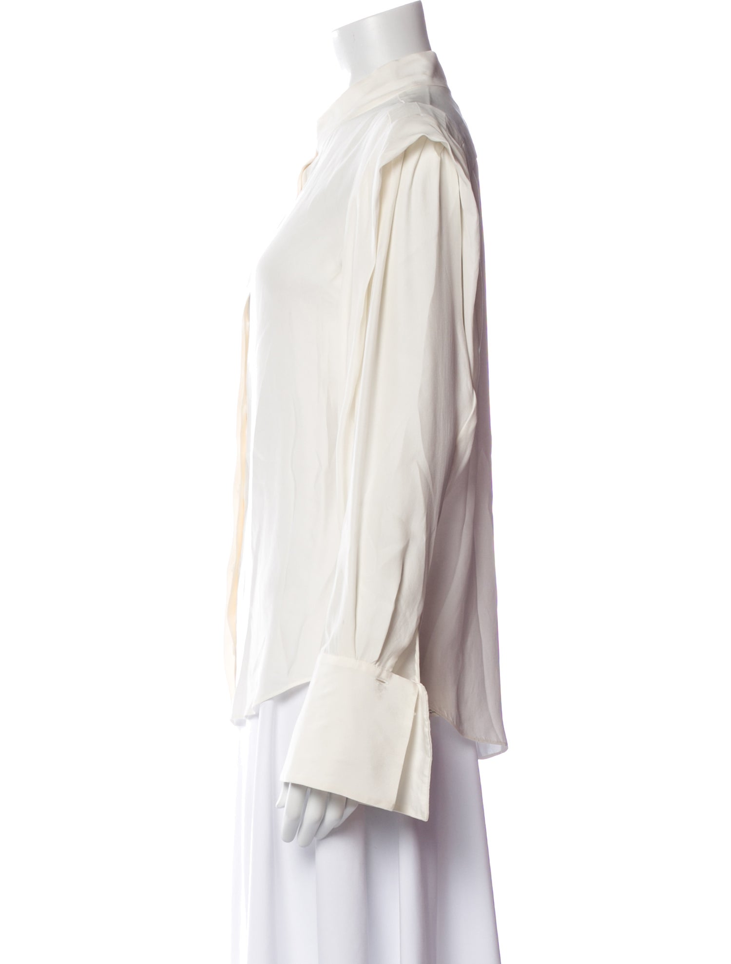 FRAME Silk Mock Neck Button-Up Top