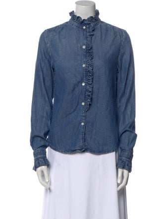 FRAME Mock Neck Long Sleeve Button-Up Top