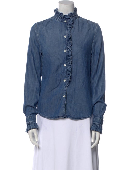 FRAME Mock Neck Long Sleeve Button-Up Top