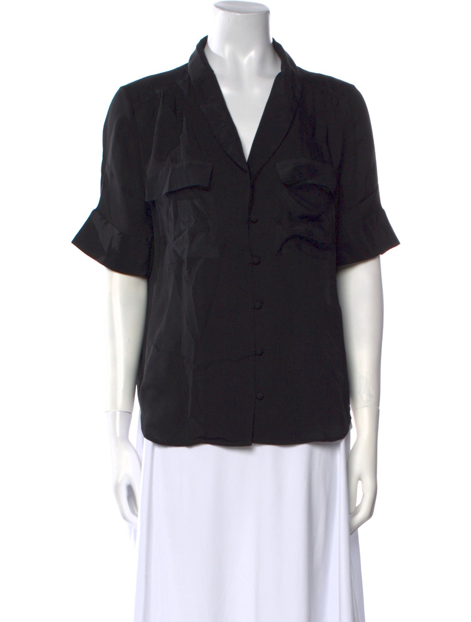 FRAME Silk V-Neck Button-Up Top