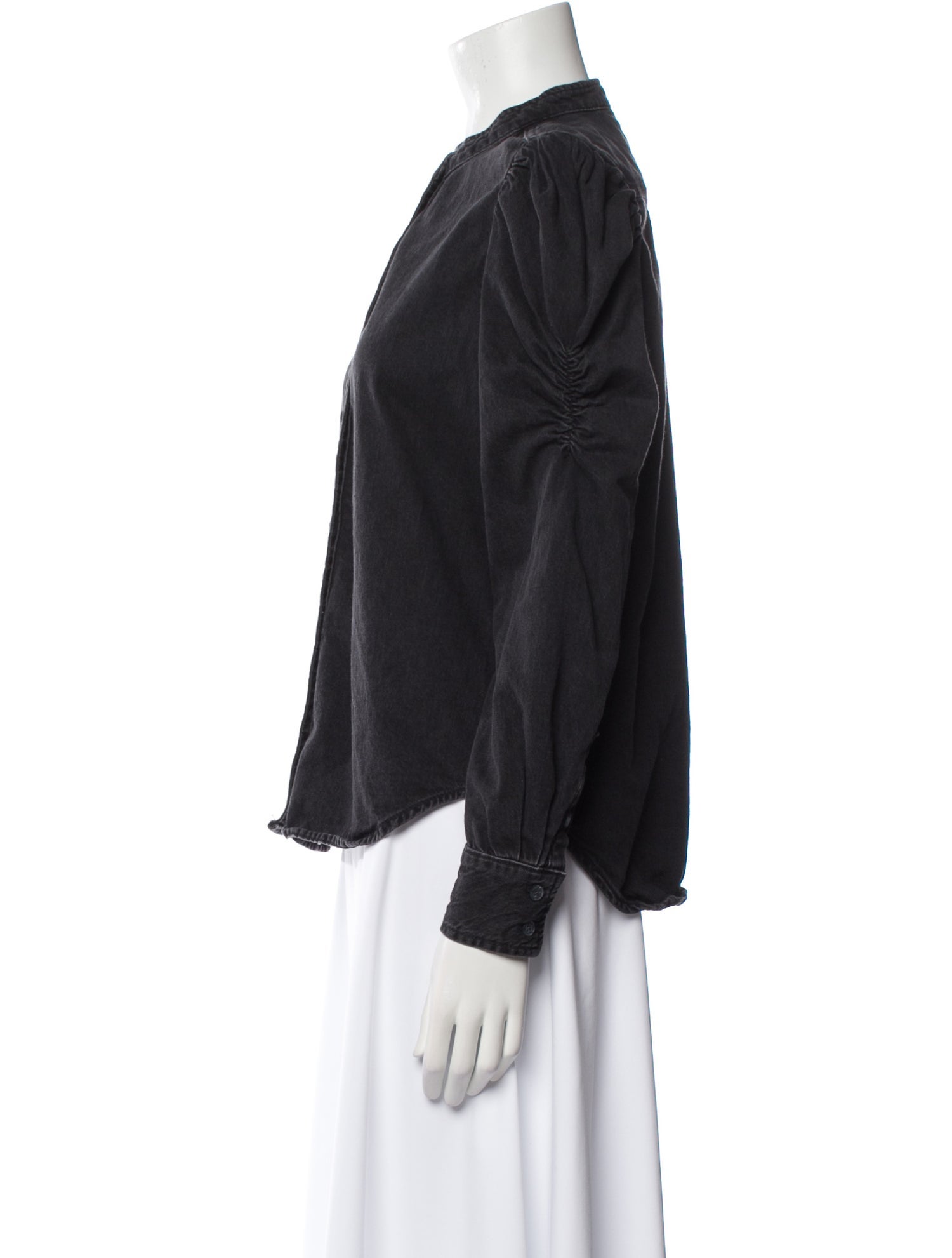 FRAME Mock Neck Long Sleeve Button-Up Top