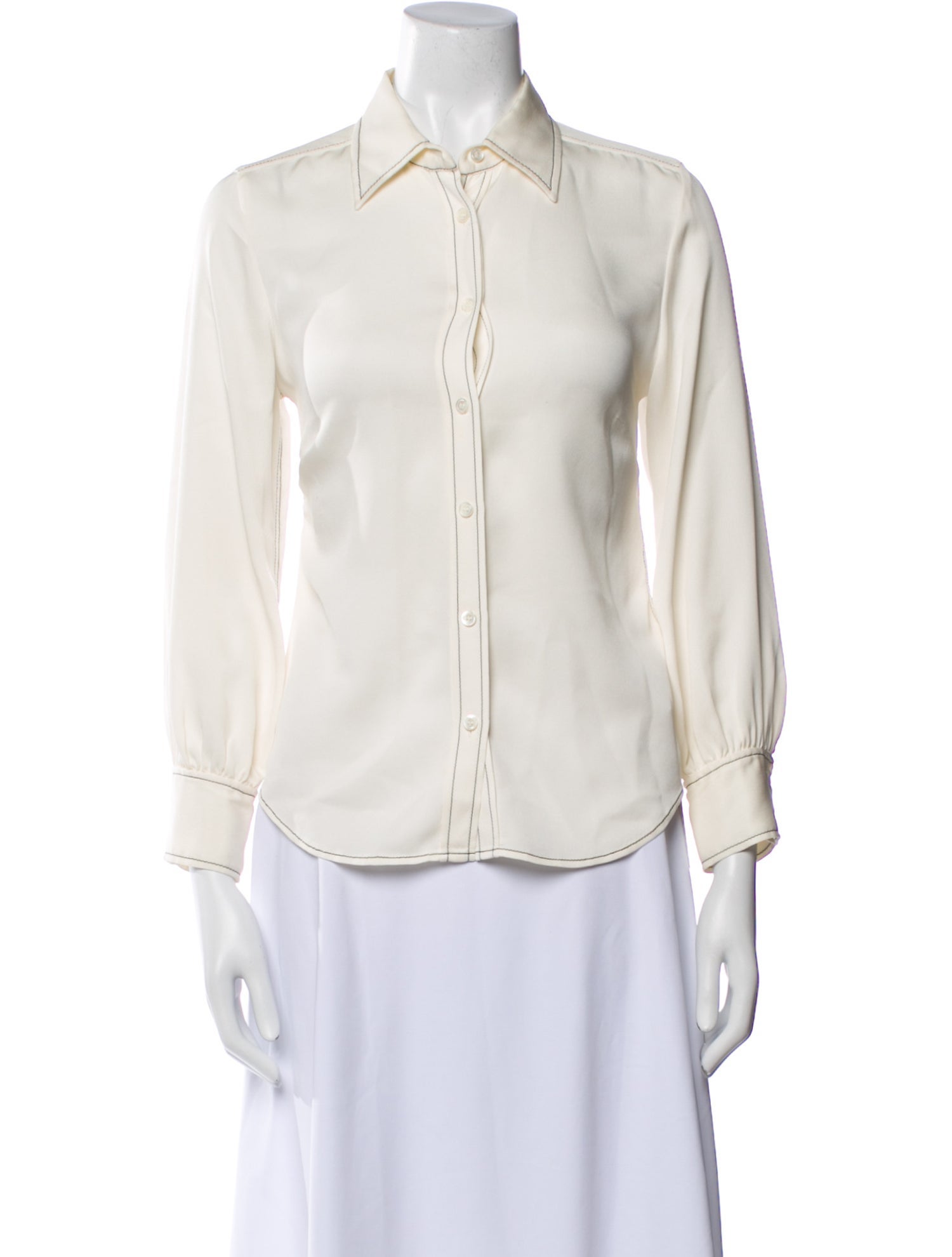 FRAME Silk Three-Quarter Sleeve Button-Up Top