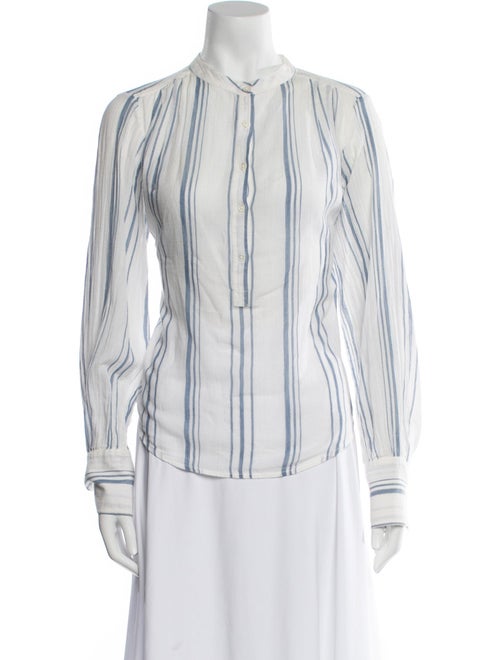 FRAME Striped Mock Neck Button-Up Top