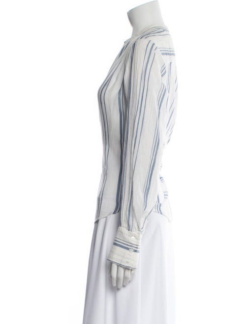 FRAME Striped Mock Neck Button-Up Top