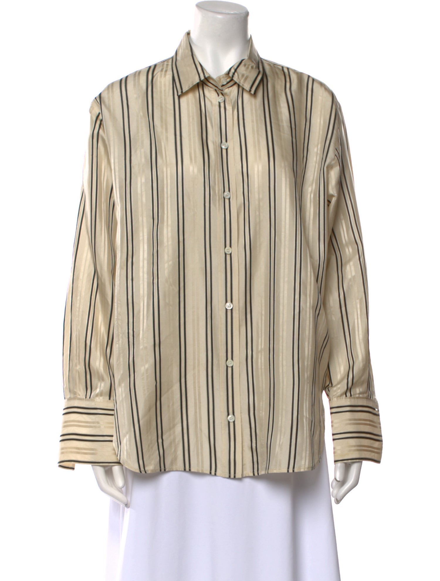 FRAME Silk Striped Button-Up Top