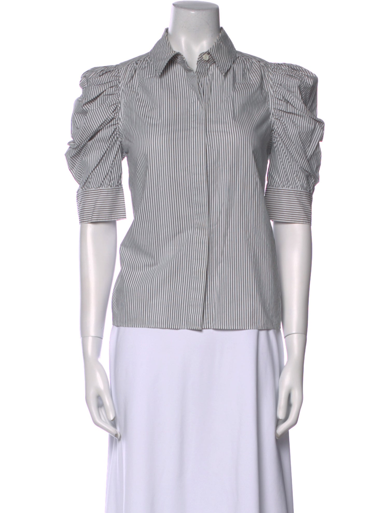 FRAME Striped Three-Quarter Sleeve Button-Up Top